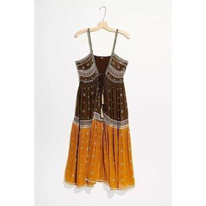 NEW FREE PEOPLE Sz S GENESIS EMBROIDERED EMBELLISHED TIERED MAXI TUNIC TOP